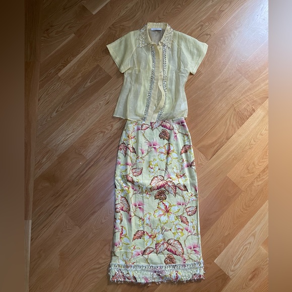 NWT CO ORD SET Zimmermann Matchmaker Floral Diamante Skirt & Linen Blouse size 1 - Picture 3 of 15